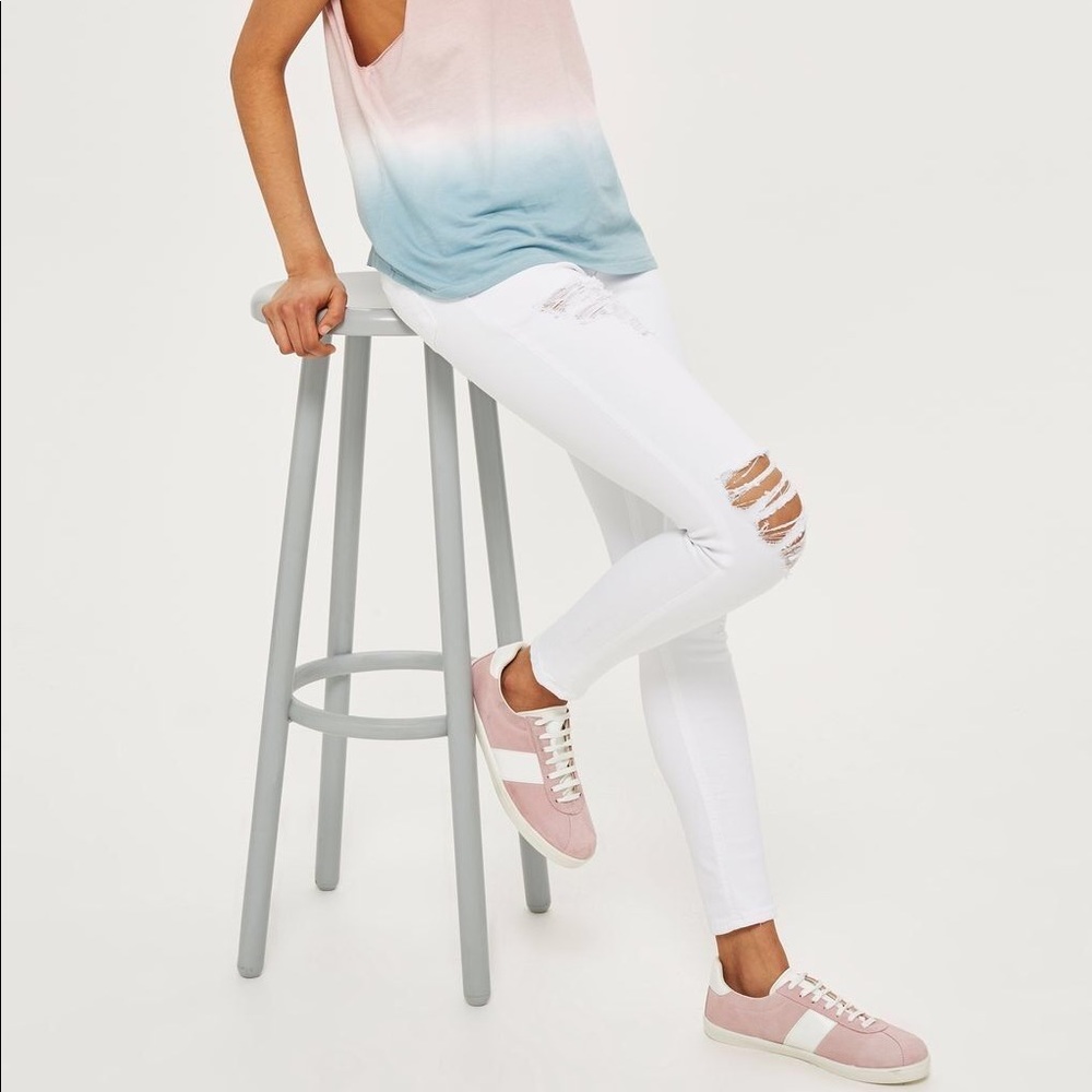 Topshop Jamie Destroyed White Denim Jeans Sz 25